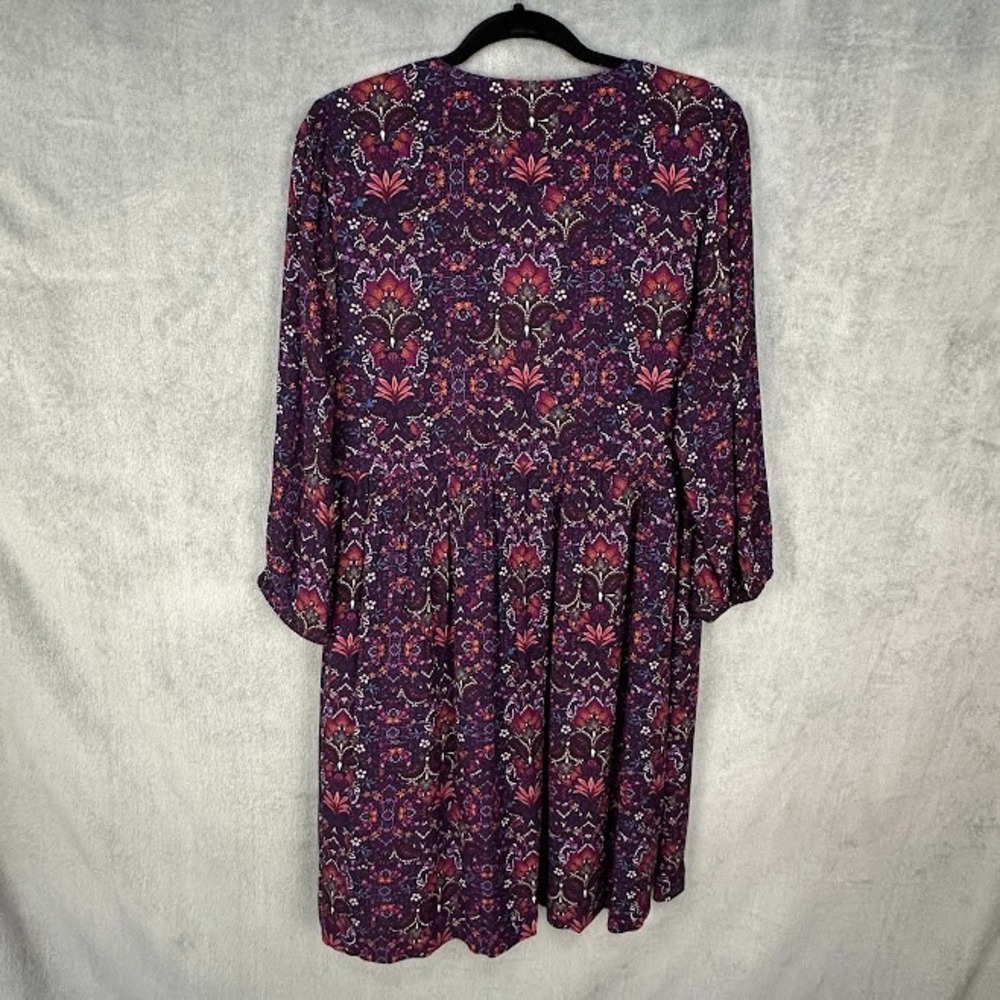 J Jill Dress Womens Large Purple Floral Embroidered Preppy Modest Peasant V Neck - Picture 7 of 14